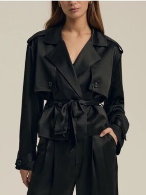 Favorite Daughter Charles Black Satin Trench Romper
